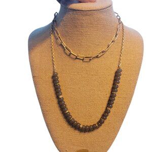 Meghan Browne Style Dot Gray Layered Look Bead & Chain Necklace